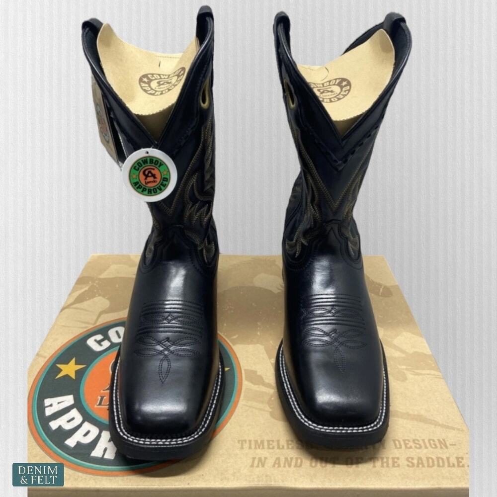 Laredo Kane Black Leather Square Toe‎ Cowboy Boots Men’s 9.5 EW NEW/NIB!! - Picture 5 of 16